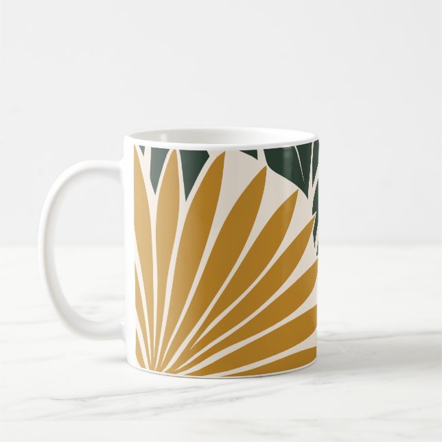 Caneca De Café Mustard Green Tropical Leaf Silhouette (Esquerda)