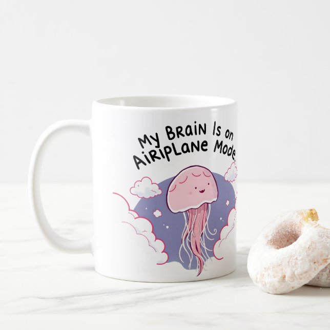 Caneca De Café My Brain Airplane Mode Funny Jellyfish Brain Fog  (Com Donut)