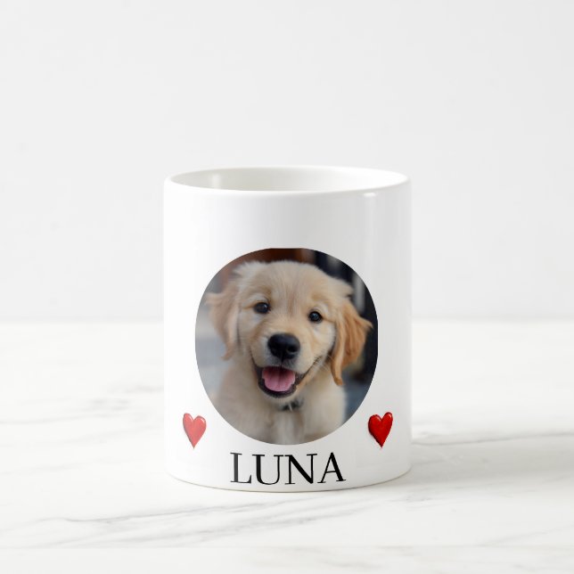 Caneca De Café My Dog Personalized Photo & Name Mug with Hearts (Centro)