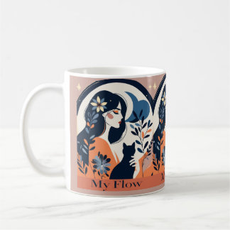Caneca De Café My Flow Mug – Boho Woman and Cat Art Coffee Cup