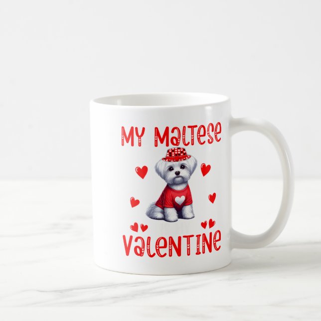 Caneca De Café My Maltese Is My Valentine Hearts Costume Single O (Direita)