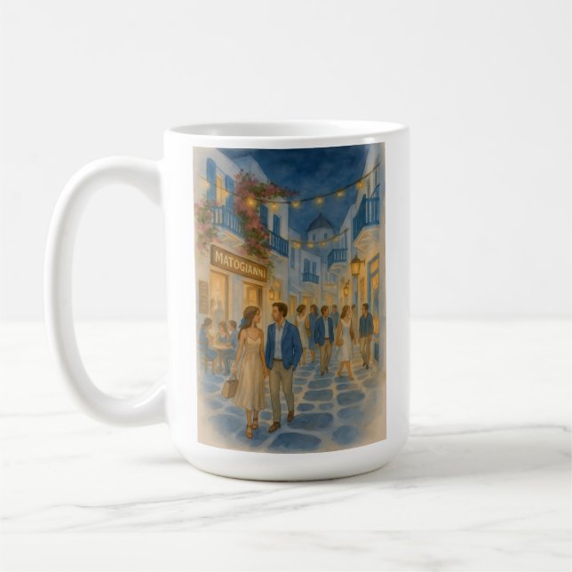 Caneca De Café Mykonos Grécia Watercolor (Esquerda)