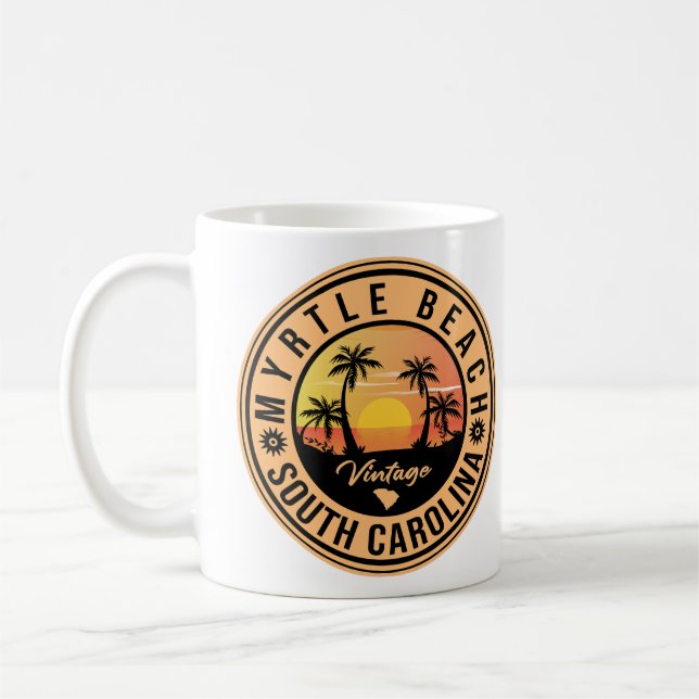 Caneca De Café Myrtle Beach South Carolina Retro Sunset Souvenir (Esquerda)