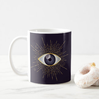 Caneca De Café Mystic Mau Eye Nazar Mati Dourado e Violeta