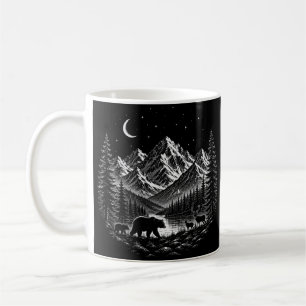 Caneca De Café Mystic Mountain Wilderness Night Estilo Linocut