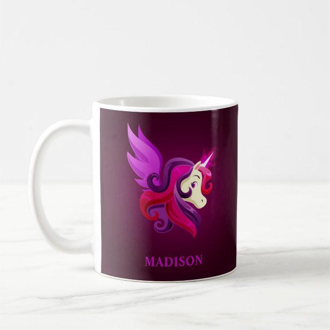 Caneca De Café Mystical Magenta Unicorn Personalizado Name (Esquerda)