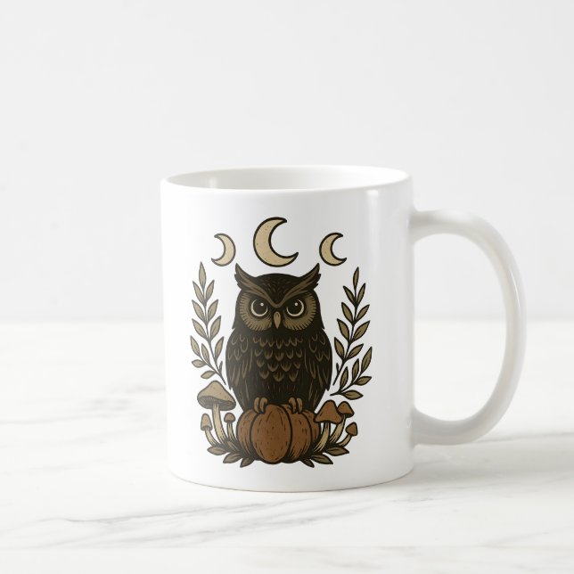 Caneca De Café Mystical Owl Moon Phases Mug - Floresta Testemunha (Direita)