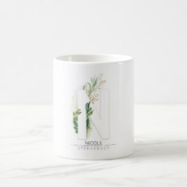 Caneca De Café N Monograma Verde Dourado Deixa Nome Elegante