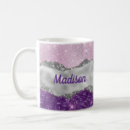 Caneca De Café Na moda cor-de-rosa Monograma cinzento prateado co