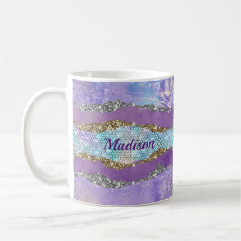 Caneca De Café Na moda da sereia monograma da turquesa púrpura
