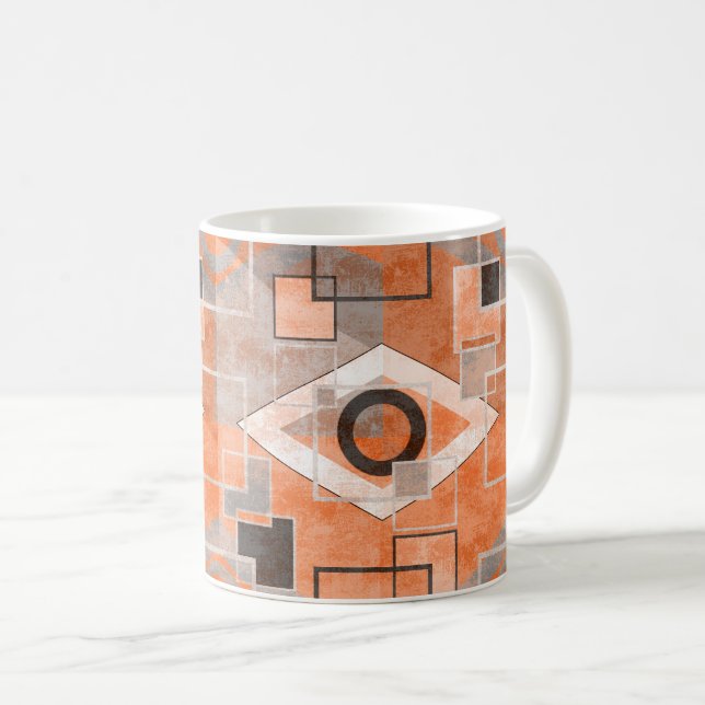 Caneca De Café Na moda de cinza de laranja geométrico (Frente Esquerda)