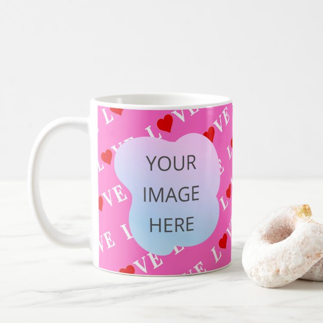 Caneca De Café Na moda de Coração de AMOR Rosa (Com Donut)