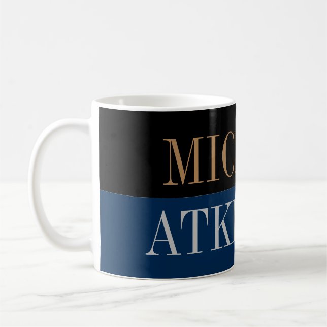 Caneca De Café Na moda de tendências de texto preto azul preto (Esquerda)