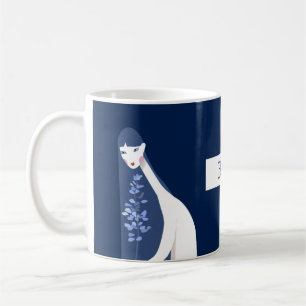 Caneca De Café Na moda estética Marinho artístico azul Folhas de