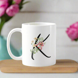 Caneca De Café Na moda Floral Black - Tipografia "K"