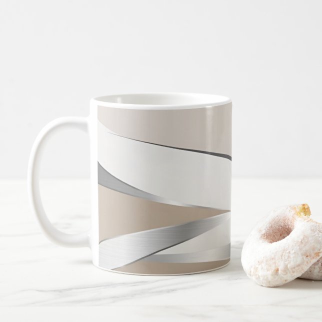 Caneca De Café Na moda Metálico Silver Beige White Wave (Com Donut)