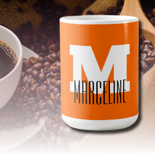 Caneca De Café Na moda Modern Name Inicial   Neon Sunset Orange
