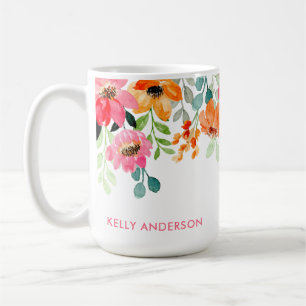 Caneca De Café Na moda Monograma Cor de Água Rosa