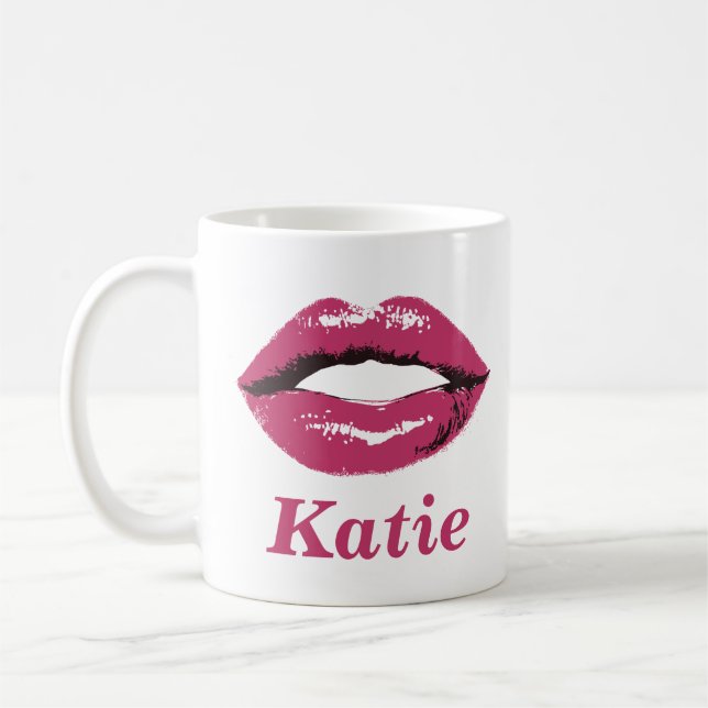 Caneca De Café Na moda Personalizar Mug de Nome com Lábios Rosa (Esquerda)