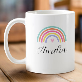 Caneca De Café Na moda Rainbow Love Heart Personalised Name Mug