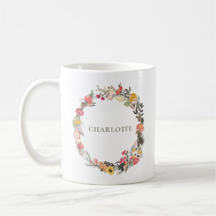 Caneca De Café Na moda Sage Autumn Floral Wreath Monogramas