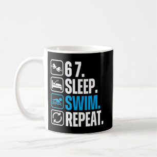 Caneca De Café Nadador Engraçado 67 Dormir Nadar Repetir