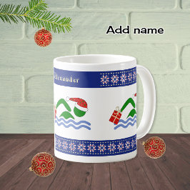 Caneca De Café Nadadores de natal de nome personalizado