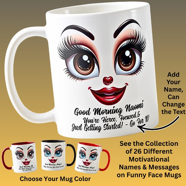 Caneca De Café Name Motivation Naomi Fabulous Eyes Funny Face (Criador carregado)