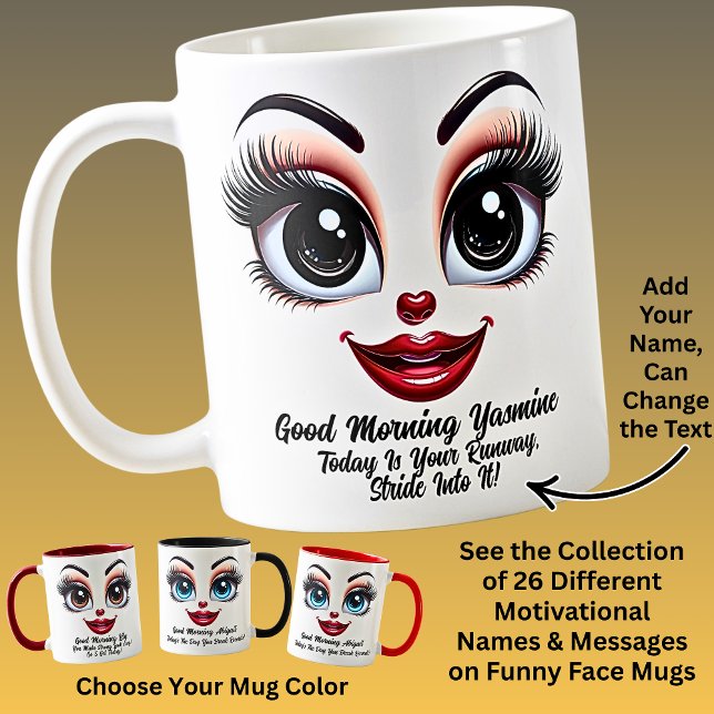 Caneca De Café Name Motivation Yasmine Fabulous Eyes Funny Face (Criador carregado)