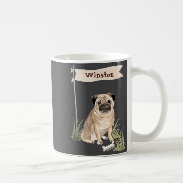 Caneca De Café Name Pug Pet Dog  (Direita)