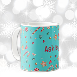 Caneca De Café Name, Turquoise Candy & Cookies 11oz Coffee Mug