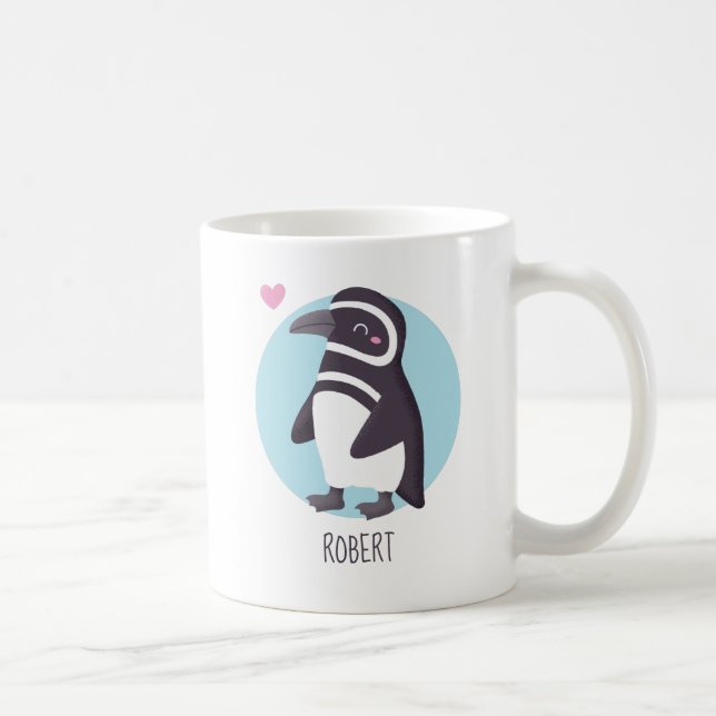 Caneca De Café Namorado de Pinguim Fofo Personalizado (Direita)