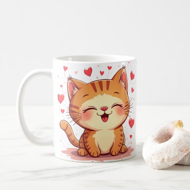 Caneca De Café Namorados Cat Love Cat Dias de os namorados (Com Donut)
