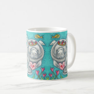 CANECA DE CAFÉ NAMORADOS COPIDO MANATÊS, BOLHAS E CORAÇÕES