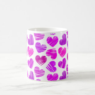 Caneca De Café Namorados de Corações Roxo e Rosa Modernos