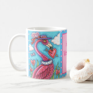 Caneca De Café Namorados DE PINK FLAMINGO CORAÇÃO, AVES DE AMOR B