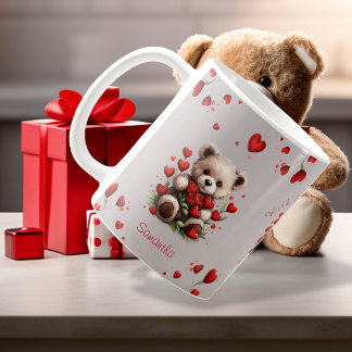 Caneca De Café Namorados de Rosas de Coração Vermelho do Urso Ted