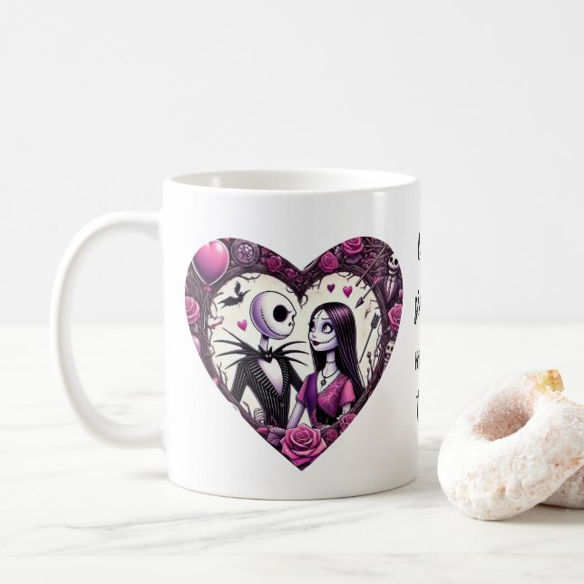Caneca De Café Namorados Jack e Sally Gótico (Com Donut)