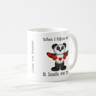 Caneca De Café Namorados Mensagem de Panda Bear String de Coraçõe