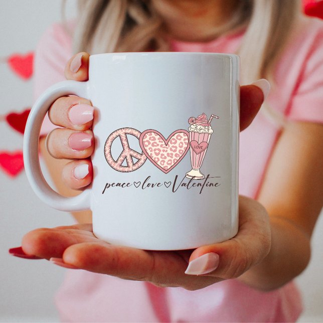 Caneca De Café Namorados Peace Love, Retro Milkshake (Criador carregado)
