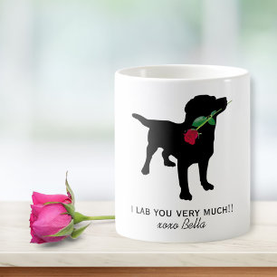 Caneca De Café Namorados Preto Cachorro segurando Rosa vermelha