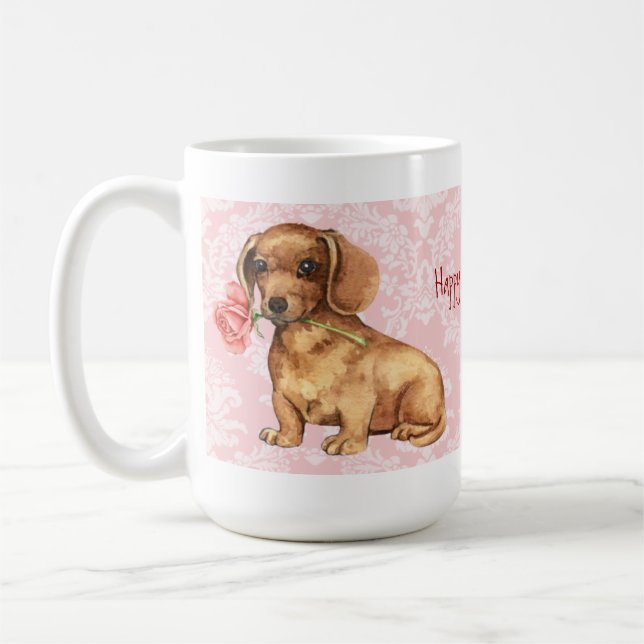 Caneca De Café Namorados Rosa Dachshund (Esquerda)