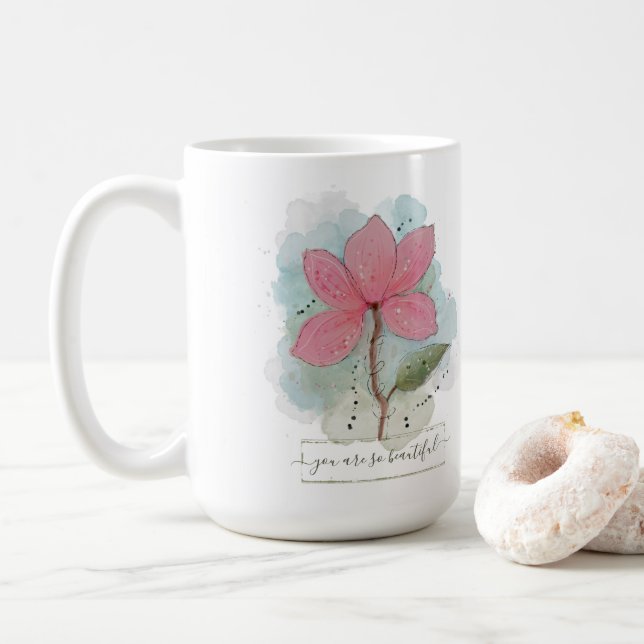 Caneca De Café Namorados Você É Tão Bonita Flor De Aquarela (Com Donut)
