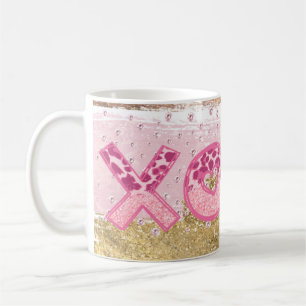 Caneca De Café Namorados XOXO de Luxo Rosa Dourado Glam Glitter