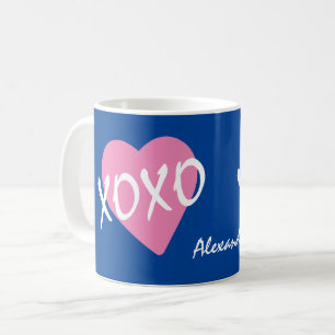 Caneca De Café Namorados XOXO Hugs beija o cor-de-rosa azul