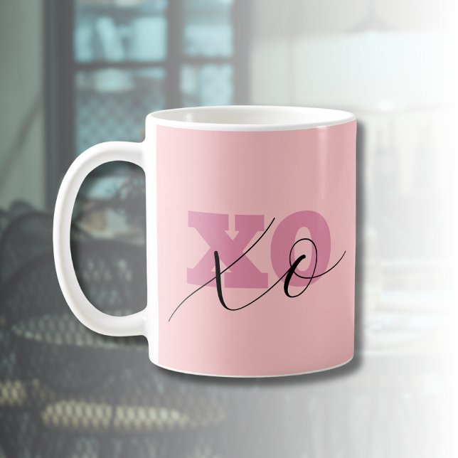 Caneca De Café Namorados XOXO Preto Cor-de-Rosa Moderno (Criador carregado)