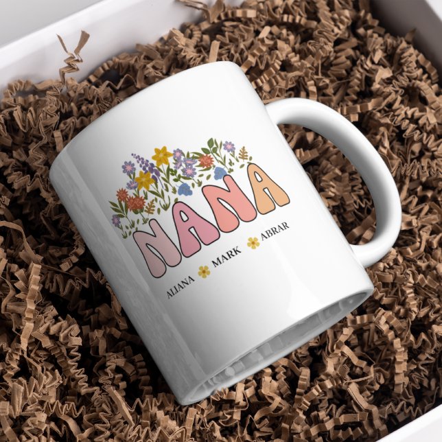 Caneca De Café NANA Avó Cute Flower Mug da neta (Criador carregado)
