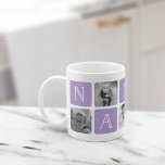 Caneca De Café NANA Avó Foto Collage Mug | Violeta<br><div class="desc">Personalize esta fofa design de caneca moderna para comemorar sua avó favorita neste Dia de as mães, Natal ou aniversário! A design apresenta quadrados alternados de fotos e blocos roxos de orquídea que escrevem "NANA" em letras serif modernas com um coração branco no último quadrado. Adicione cinco das suas fotos...</div>