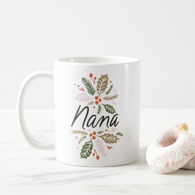 Caneca De Café Nana Bright Holly Christmas Black Script (Com Donut)