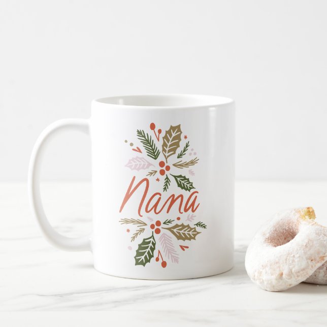 Caneca De Café Nana Bright Holly Christmas Red Script (Com Donut)